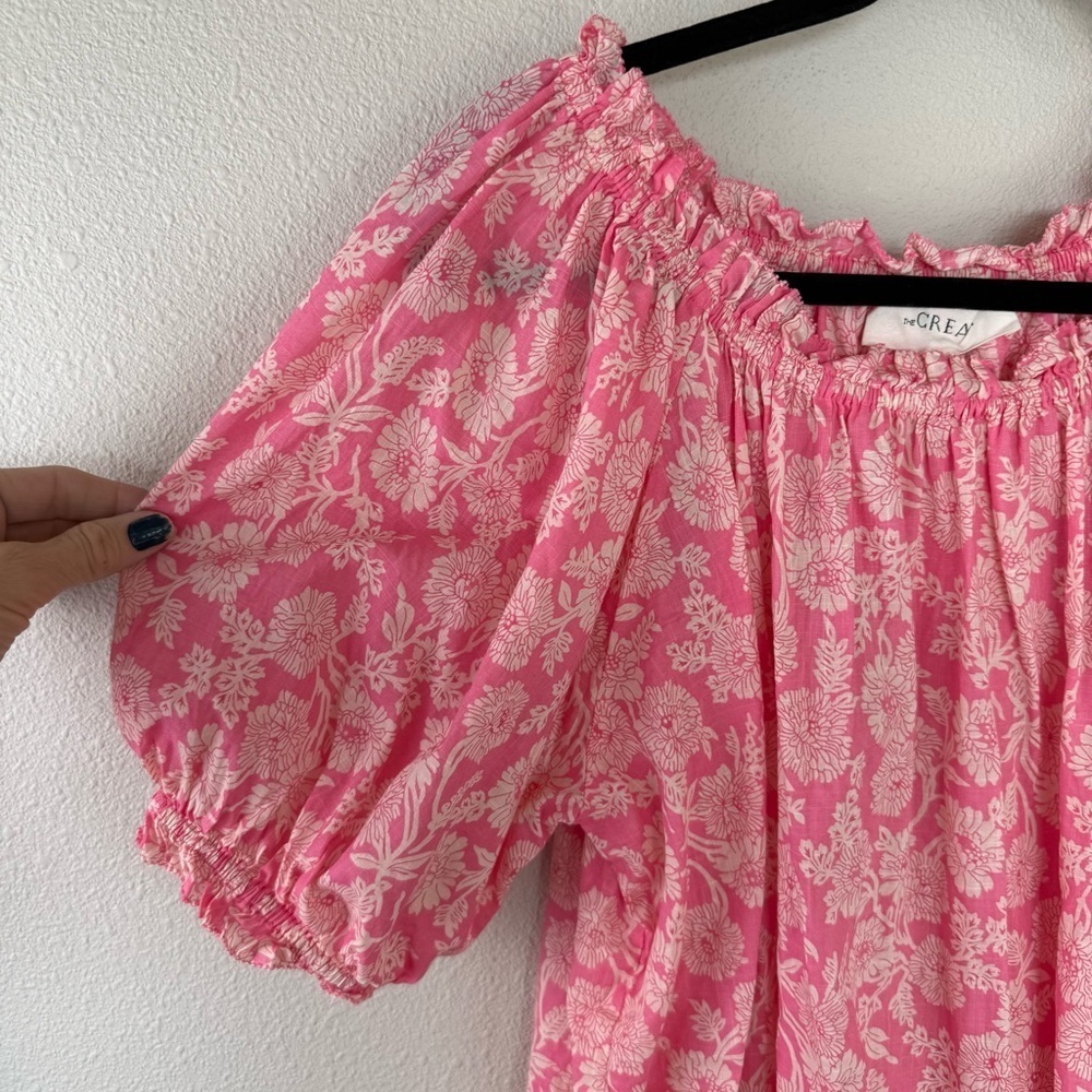 THE GREAT Garland Puff Sleeve Top Bright Rouge Wild Brush Floral Pink Women’s M - Picture 5 of 13